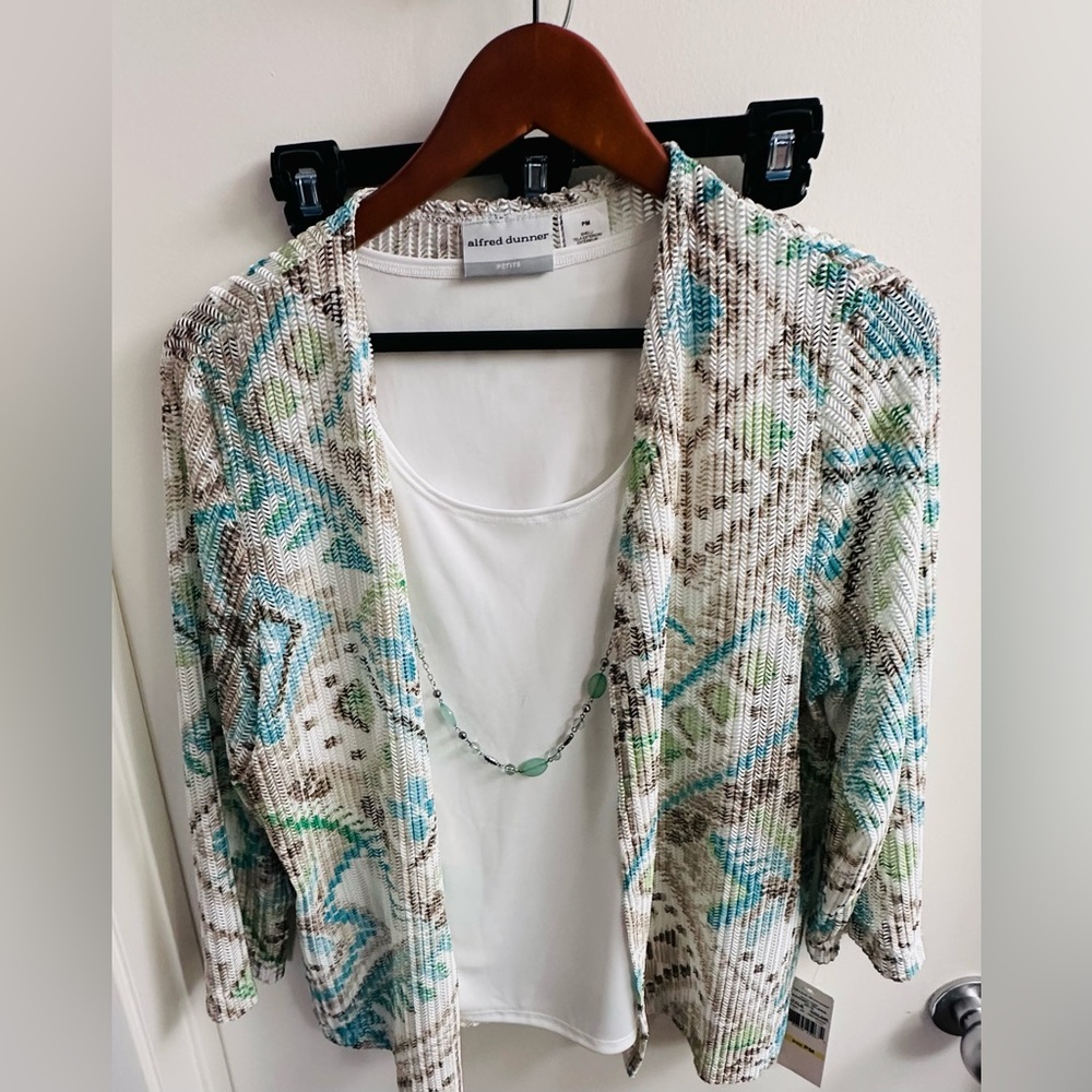 ALFRED DUNNER WHITE TANK SHIRT JACKET PETITE MEFIUM